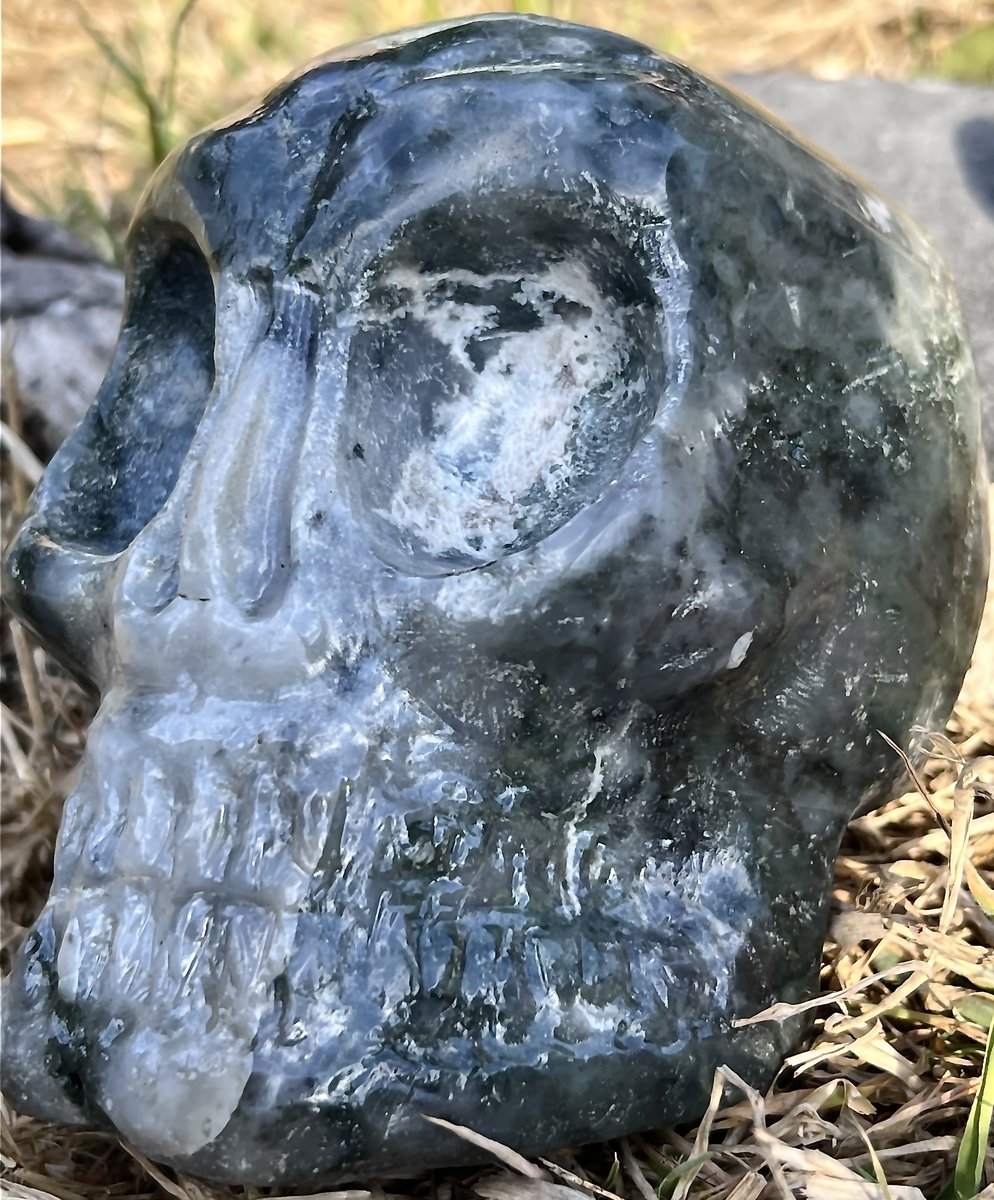 Large Green/Blue Moss Agate Hand Carved Skull