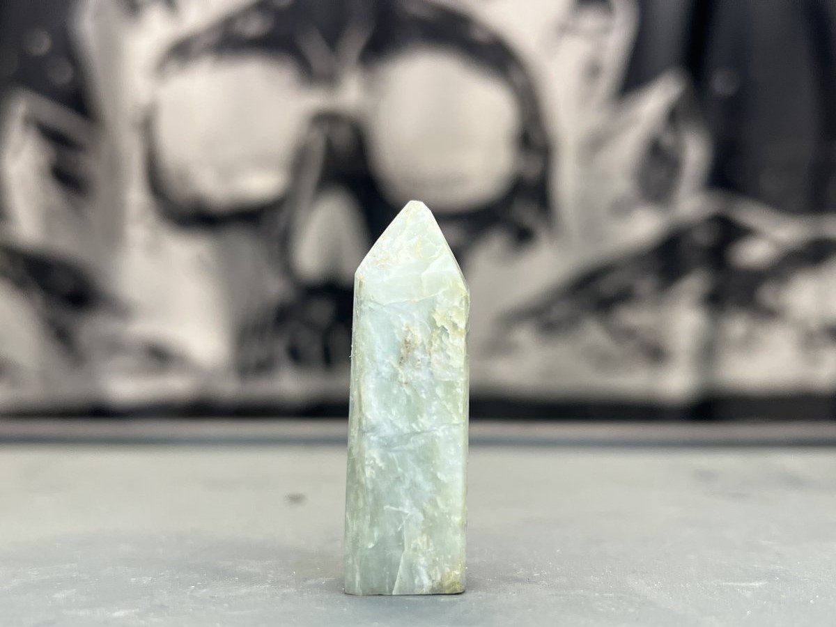 Small Polished Chalcedony Tower - Natural Green Crystal Point